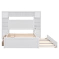thumbnail image 3 of Full Size Platform Bed with All-in-One Cabinet and 10 Shelves, Solid Wood Platform Bed Frame with Trundles and Headboard, Full Storage Bed for Boys Girls, Space Saving, No Box Spring Needed, White, 3 of 7