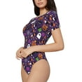 thumbnail image 2 of KLL Women 's Crew Neck Bodysuit Jumpsuits Halloween Sweet Candy Print Short onesies Stretch T Shirts, 2 of 7