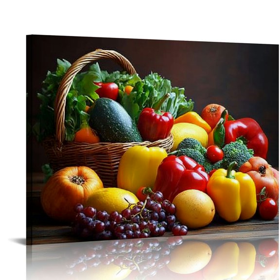 PALNKART Kitchen Canvas Wall Art Fruit Picture Various Fresh Fruits Vegetable Painting Prints for Kitchen Restaurant Dining Room Decor 20x16in