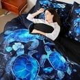 thumbnail image 3 of Erosebridal Neon Sea Turtle Twin Bedding Sets 7-Piece, Black Blue Flower Bedding Comforter Set, 3 of 7