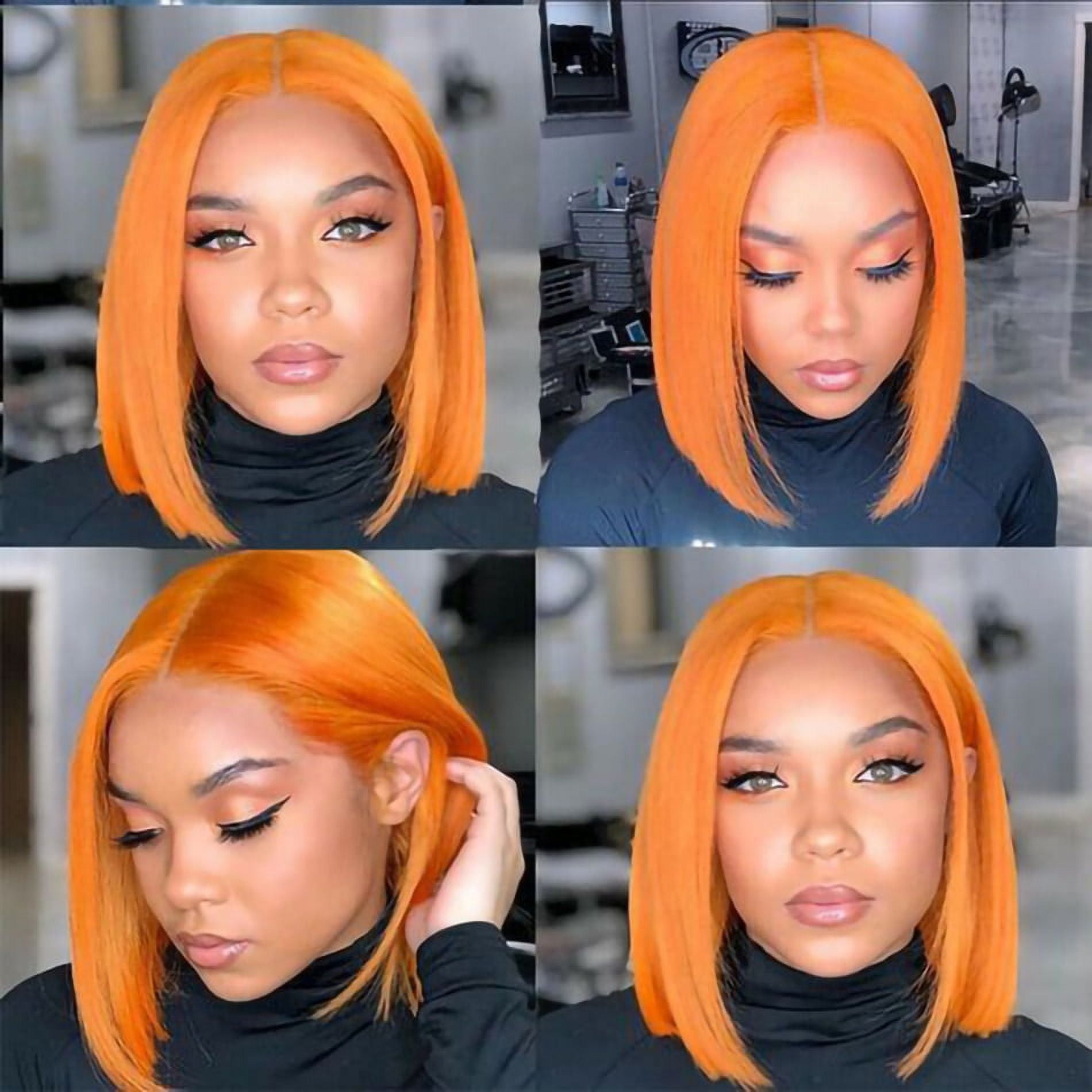 12" Colored Wigs Short Bob Wigs 13x4 Lace Front Straight Human Hair Wigs Pre Plucked Peruvian Virgin Hair 150% Density Orange Bob for Women