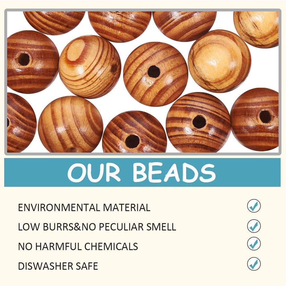 1 Bag 100 pcs 25mm(1 Inch) Dyed Natural Wood Spacer Beads Round Polished Ball Wooden Loose Beads for Bracelet Pendants Crafts DIY Jewelry Making Hole 4.5~6mm