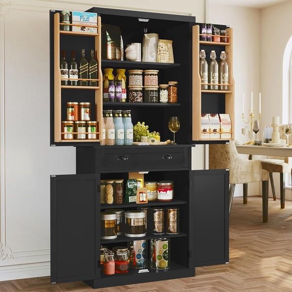 ARTPOWER 72" Pantry Storage Cabinet with Drawer, Freestanding Tall Cupboard Storage Cabinet, Utility Pantry with Door Shelves and 2 Adjustable Shelves for Kitchen, Dining Room,Living Room, Black