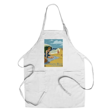 Mission Bay Beaches Mission Bay, California - Woman on the Beach - Lantern Press Poster (Cotton/Polyester Chef's Apron) ()