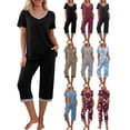 thumbnail image 5 of Douhoow Women Homewear Summer Pajama Set Short Sleeve V Neck T-Shirts and Capri Pants, 5 of 7