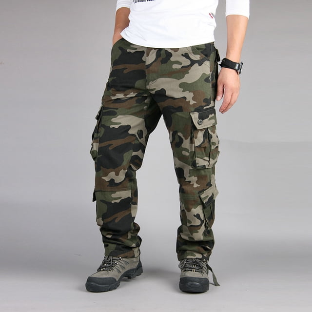 Pantalones largos de moda para hombre, estilo casual, camuflaje, bolsillos cargo, tácticas secas, pantalones largos de poliéster para hombre.