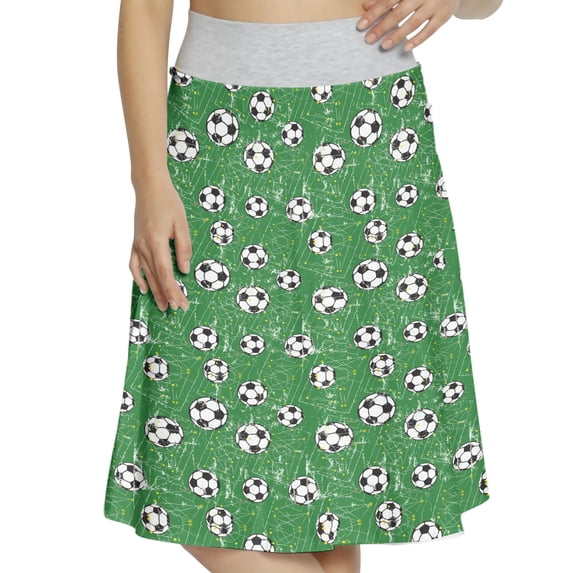 Women's Soccer Football Field Grunge Effect A-line Printed Skirt Casual Wear, 3XL, White Black and Green, by Ambesonne