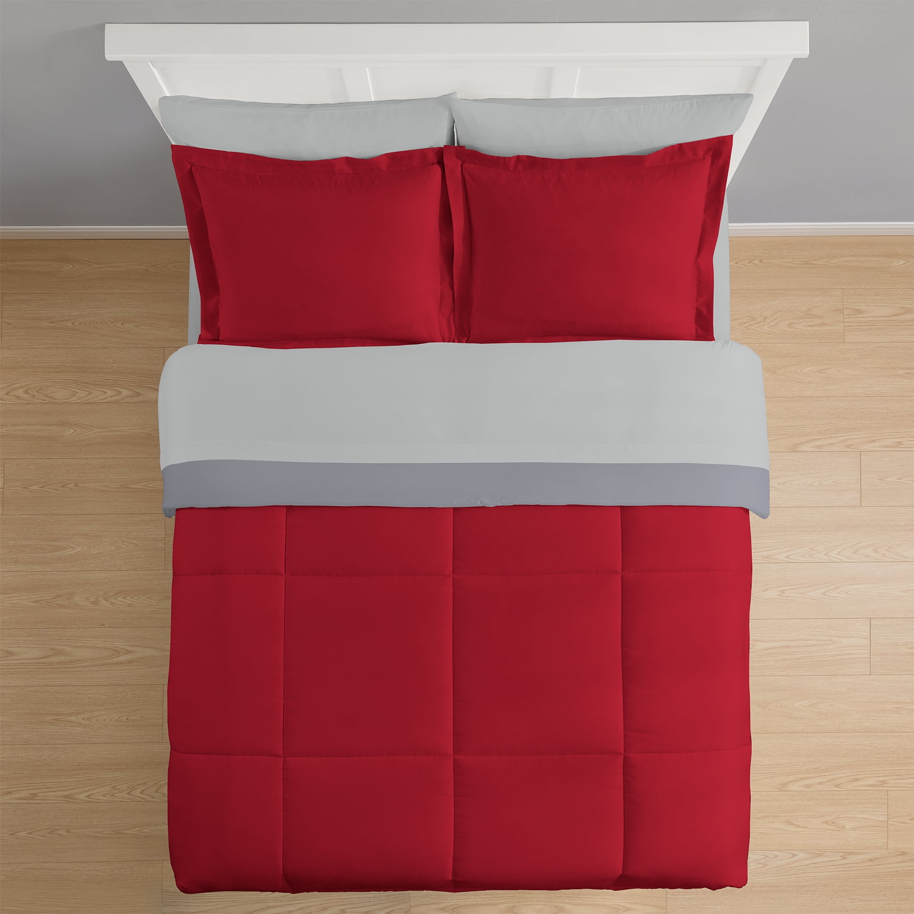 Mainstays 7-Piece Reversible Comforter and Sheet Set, Full, Red