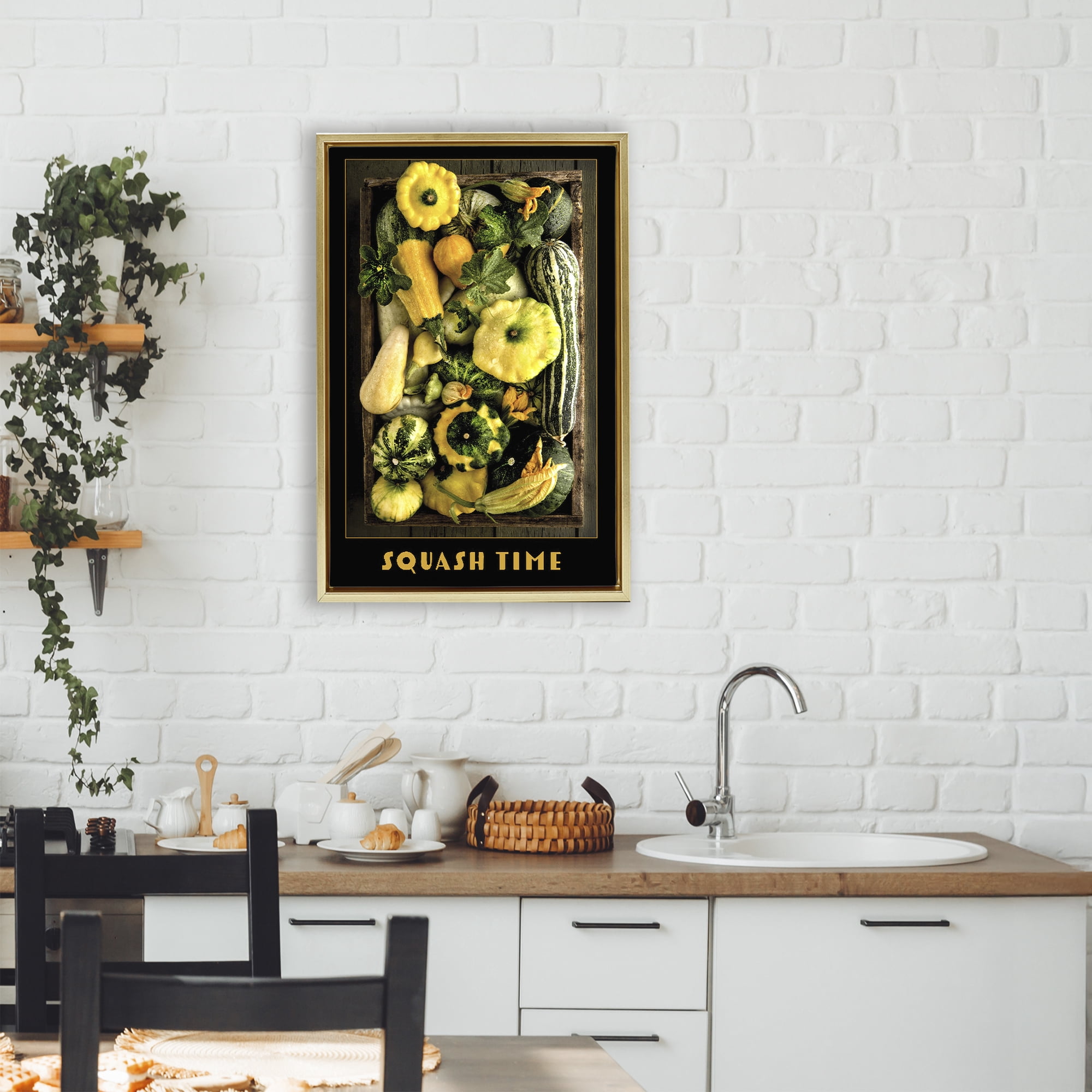Stupell Industries Squash Time Vibrant Vegetables Gold Framed Floater Canvas Wall Art, design by Carl Kravats