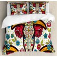 thumbnail image 1 of Ethnic Duvet Cover Set Queen Size, Mexican Folkloric Flourish Ornamental Animal Sugar Skull with Flowers Bohemian, Decorative 3 Piece Bedding Set with 2 Pillow Shams, Multicolor, by Ambesonne, 1 of 3