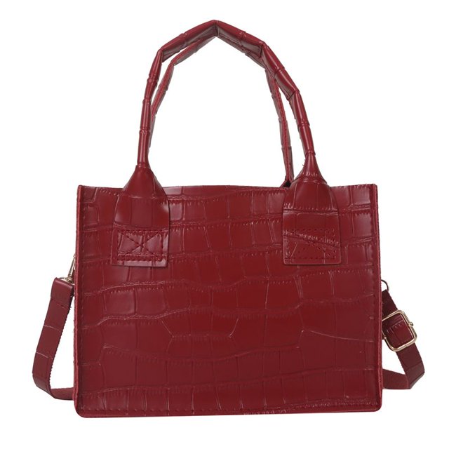 Bolso de mujer PU cuero patrón de piedra Satchel bolsos bandolera (rojo) Likrtyny Para Estrenar