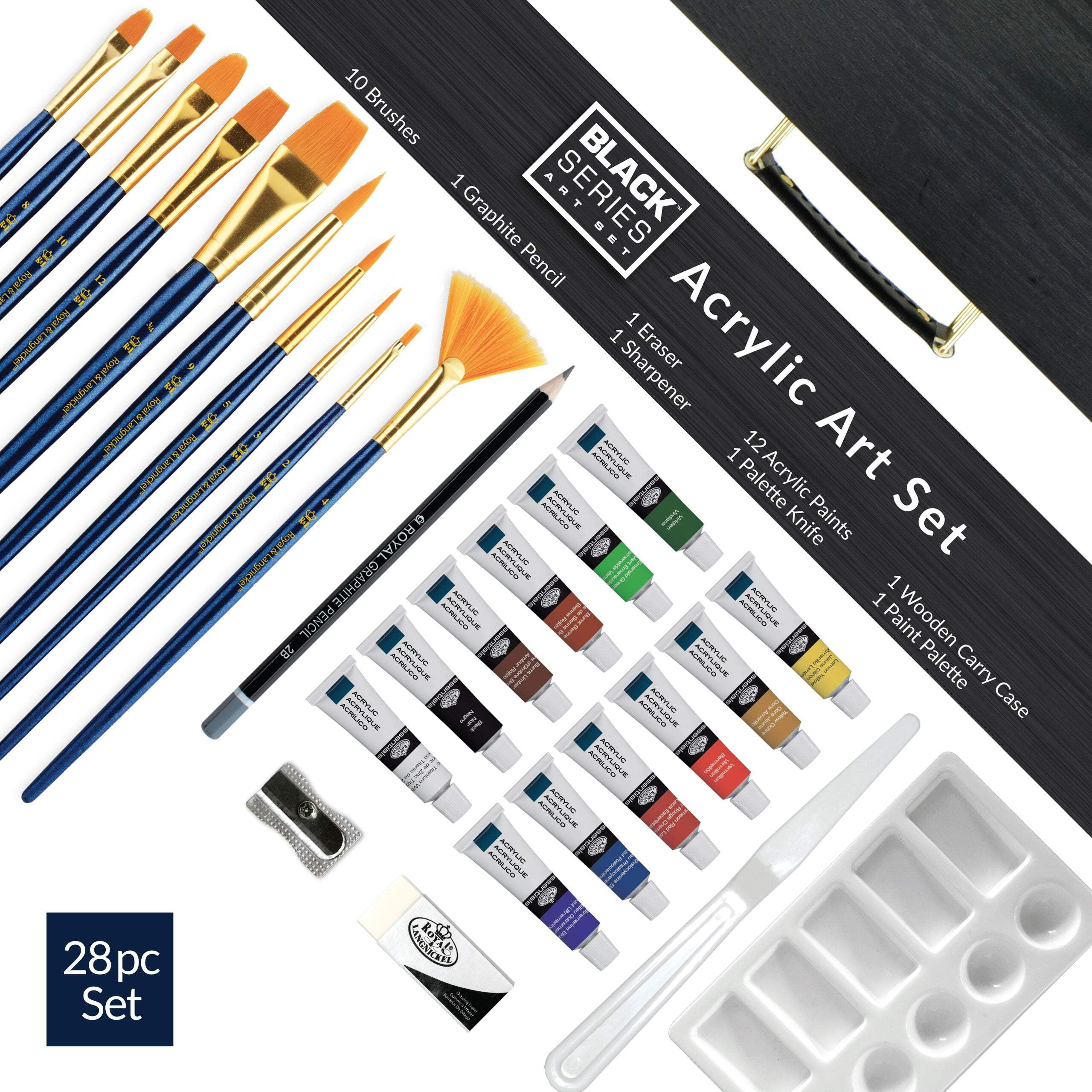 Royal & Langnickel essentials™ 28pc Black Series Acrylic Wooden Box Art Set