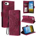 thumbnail image 1 of Étui à Rabat pour iPhone 16e, Portefeuille en Cuir PU Premium avec Fleurs en Relief Totem, Porte-Cartes et Support Compatible avec iPhone 16e - Rouge, 1 of 12