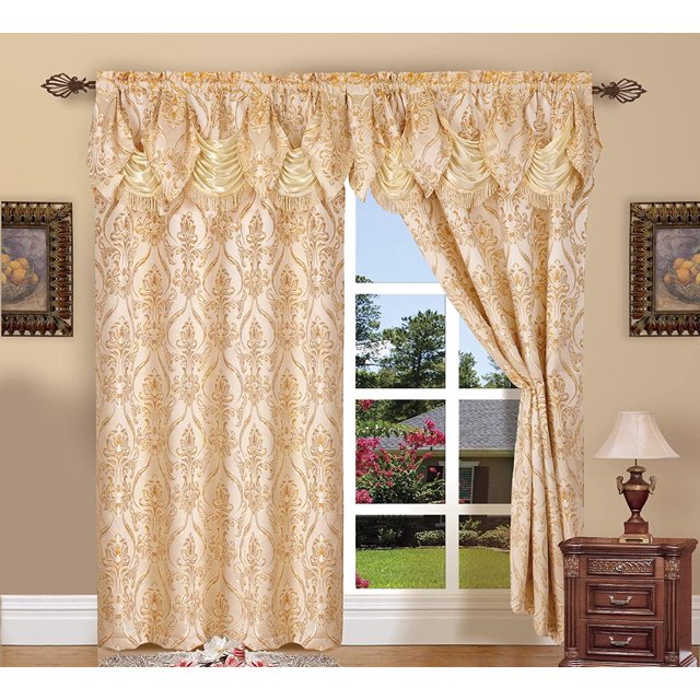 Penelopie Collection 2-Piece Drape Set with Attached Valance, Quality Fabric for Privacy and Sun Protection, 54 x 84 inches, Beige