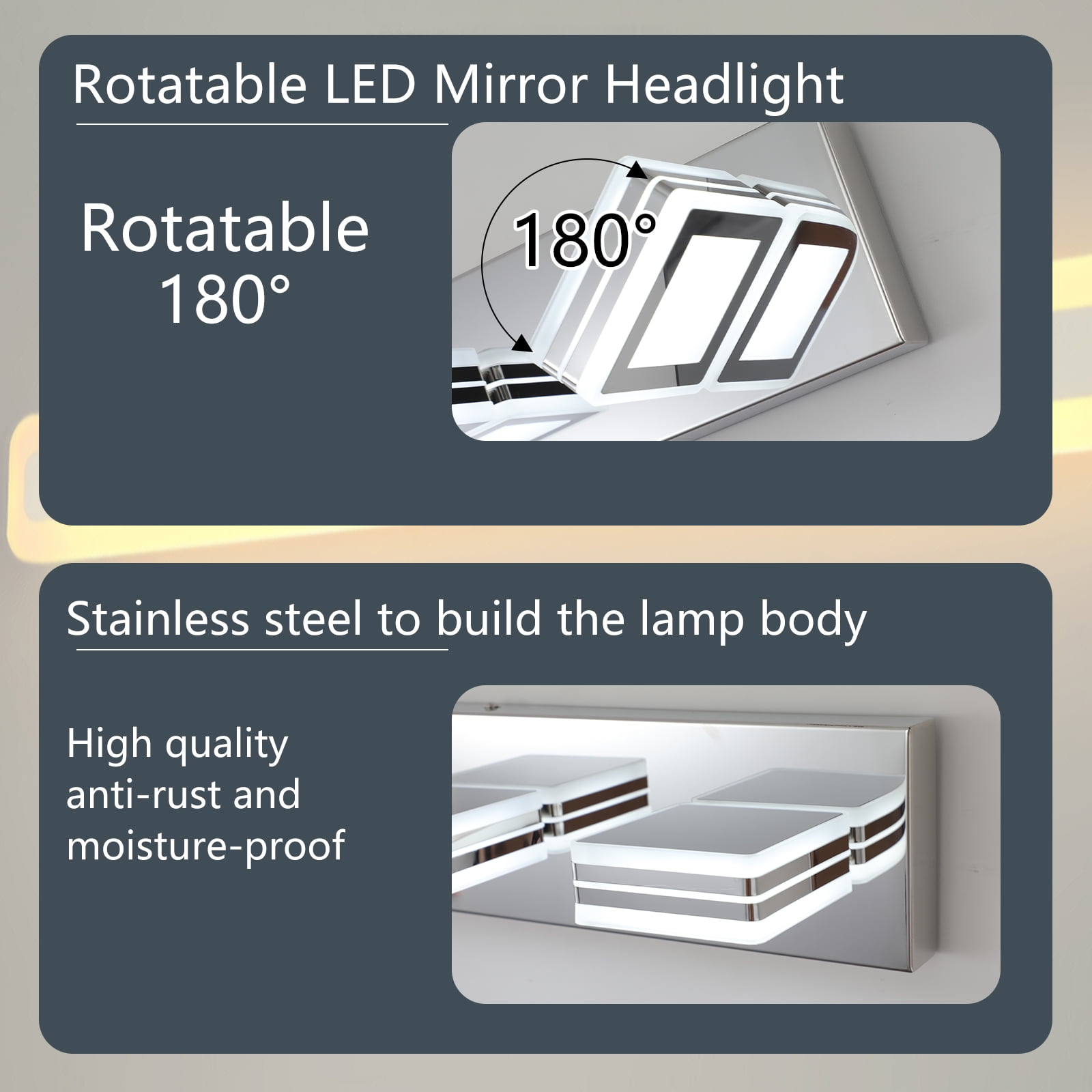 39" Modern Chrome 6-Light LED Vanity Light, Square Acrylic Lampshades Wall Mount Fixture for Bathroom, Mirror Lighting