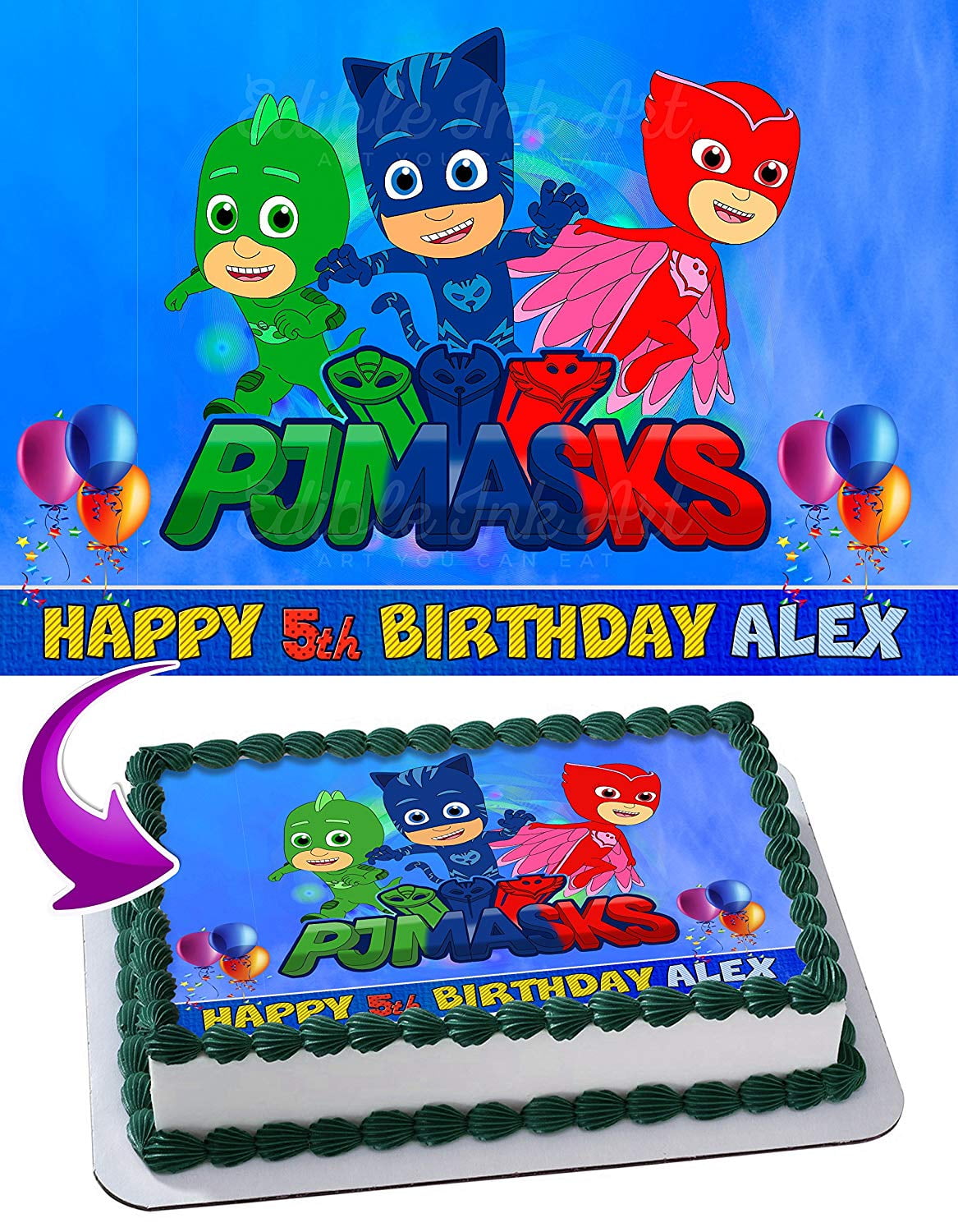 PJ Masks Disney Junior Edible Cake Image Topper Personalized Picture 1/