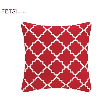 Patio Throw Pillows - Throw Pillow with Insert Indoor Outdoor 18 by 18 Inches Decorative Square Cushion Cover Pillow Sham (Red, Quatrefoil Lattice) for Couch Bed Sofa Patio by FBTS Prime