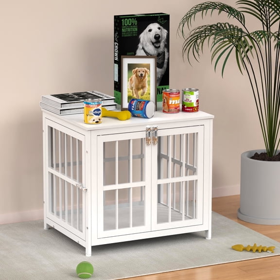 TIME RAY 26 Inch Dog Crate Cage Furniture, Heavy Duty Indoor Dog Kennel for Small Dogs, Decorative Pet Cage for Home Use,as Wooden End Table,White