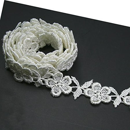 - Altotux 3/4 inches White and Ivory Rayon Floral Flower Venice Lace Trim By 2 Yards (Ivory)