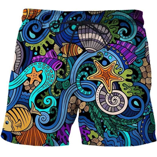 Summer Retro 3D Printed Abstract Fish Beach Shorts For Men Loose Short Pants Cool Surf Board Shorts Kids Clothes