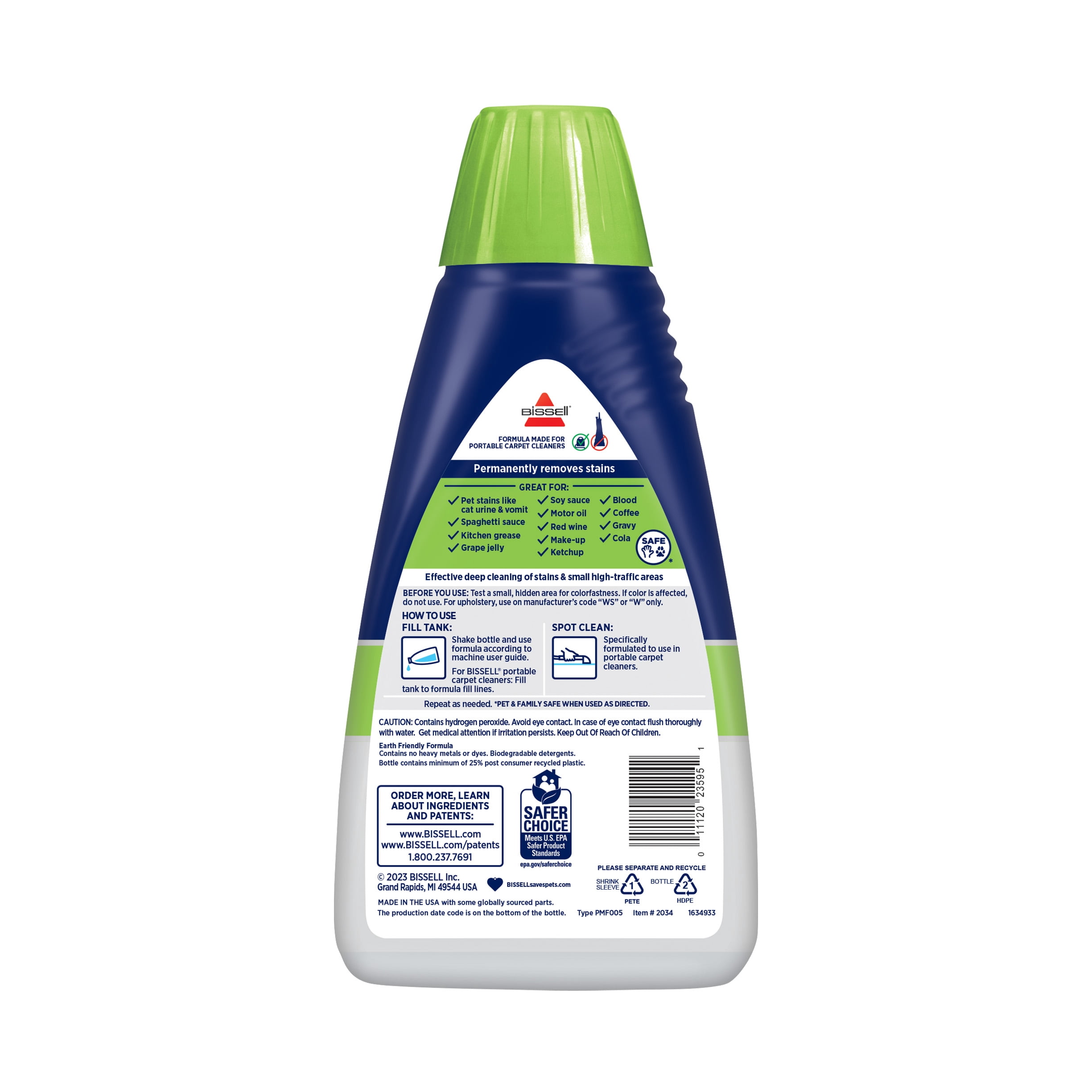 Bissell PET PRO OXY Spot & Stain Formula for Portable Carpet Cleaners 2034