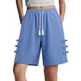 thumbnail image 2 of uublik Gym Shorts for Women Casual Elastic Waist Shorts Summer Beach Lightweight Short Pants with Pockets, Blue, 2 of 6