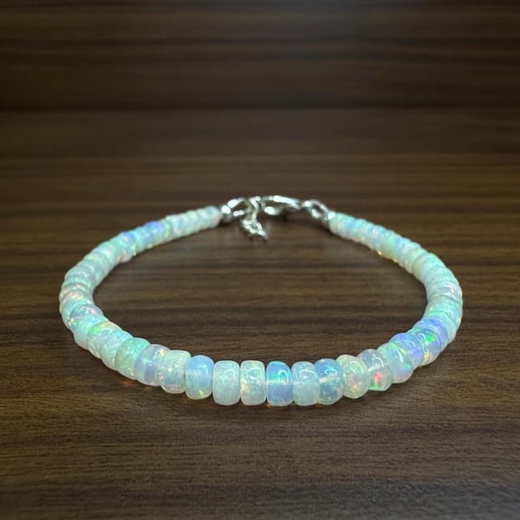 White Opal Beaded Bracelet: 925 Sterling Silver, AAA Ethiopian Opal, Handmade Jewelry, Birthstone Bracelet, Gift Bracelet