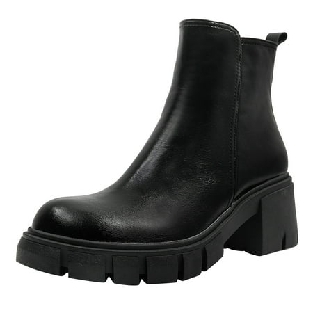 

nsendm High Heels Boots for Women Booties Women Shoes Fashion Nude Boots Thick Sole Boots for Women Wide Width Cuff Shoes Black 8