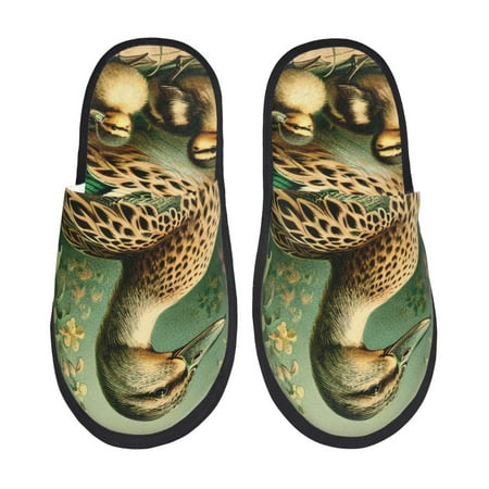 Balery Mallard Duck And Flowers Slient Indoor Furry Fleece Comfort House Shoes Soft Non-Slip Home Shoes Cotton slippers House Slippers-- Medium
