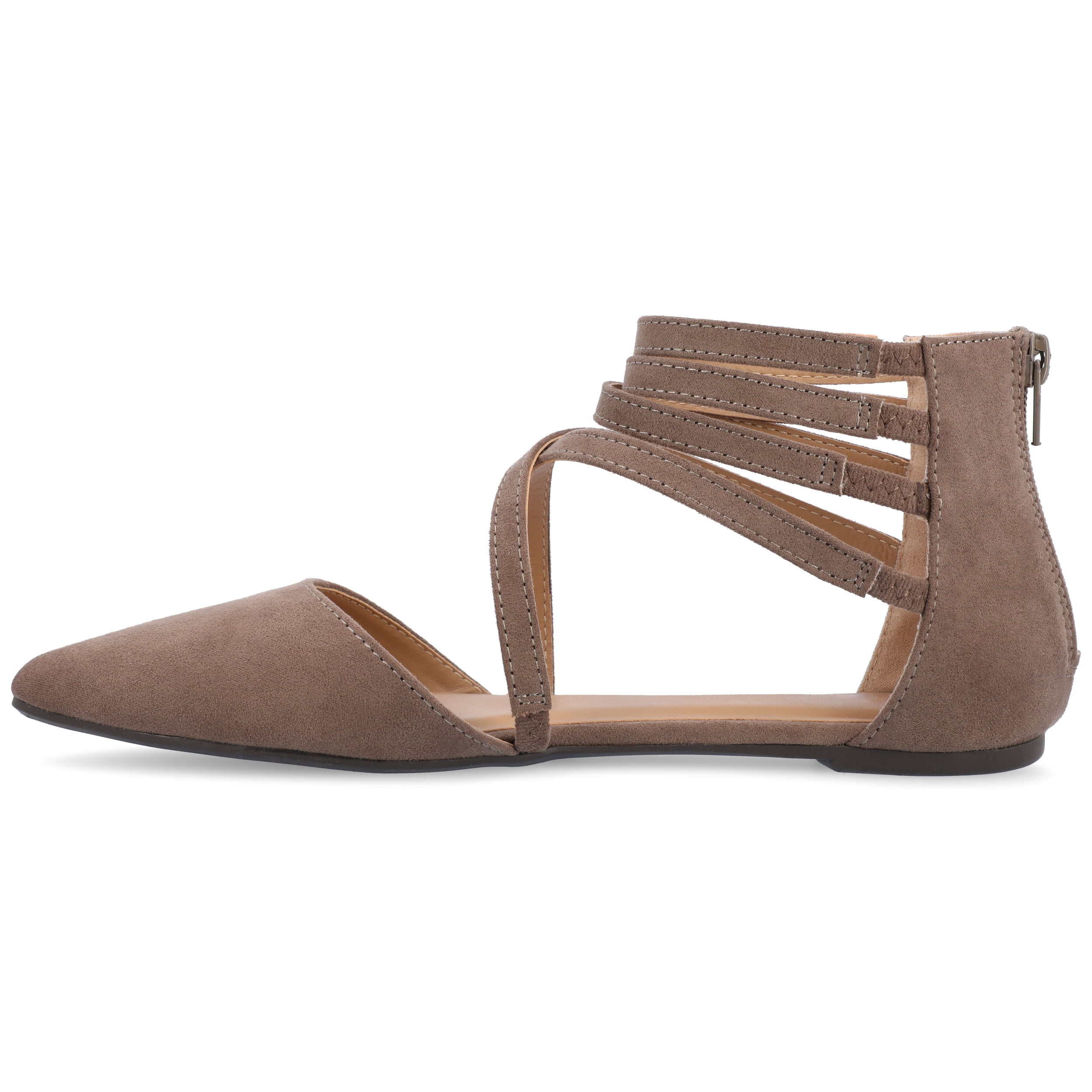 Journee Womens Marlee Back Heel Zip Pointed Toe Cage Flats