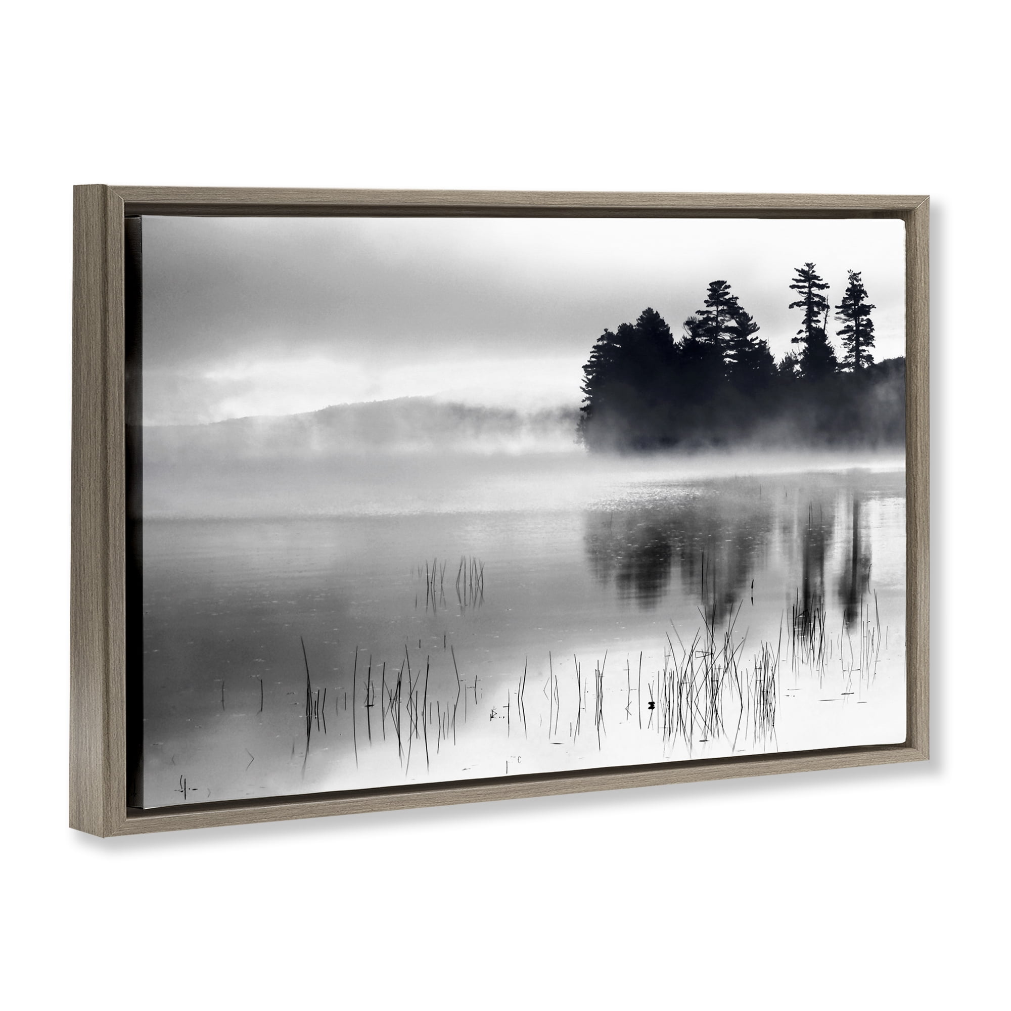 Stupell Industries Serene Lake Reflection Landscape Photography Brown Floater Framed Art Print Wall Art, 25 x 17