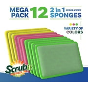 SCRUBIT Cleaning Pads Dual Sided Scouring Pad and Dish Sponge for Utensils and Cookware, 12 Pack