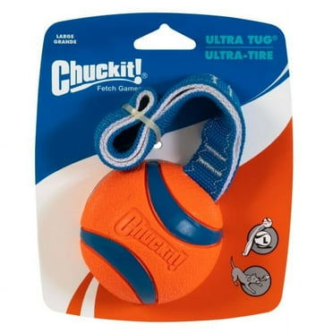 Chuckit! Ultra Tug Dog Ball with Strap Rubber Tug Toy for Dogs 60-100 lb, Multicolor, Large