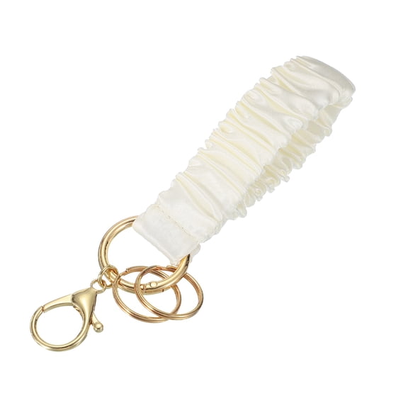 Uxcell Keychain Wristlet, Stretchy Lanyard Bracelet Scrunchie Keychain, Elastic Wristlet Car Key Chain with Detachable Rings and Buckles Anti-Loss Phone Chain for Women, Apricot