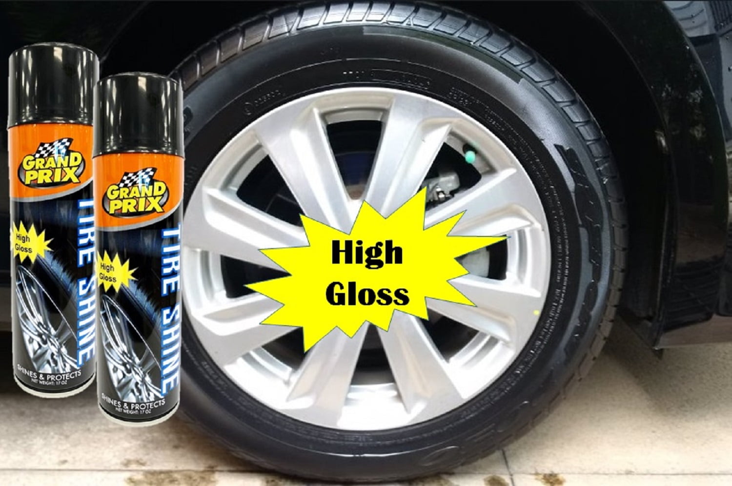 Grand Prix Tire Shine Hi Gloss 17oz 2pk has a superior formulation to provide that long lasting, wet look shine to all types of tires in just seconds it is extremely easy to use
