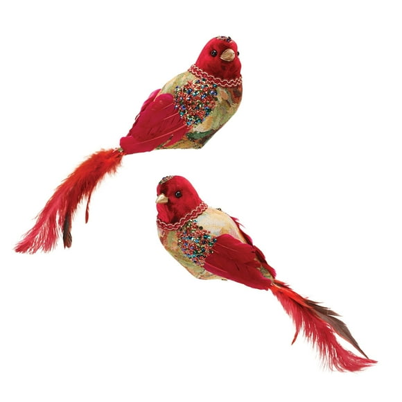 Melrose Jeweled Tapestry Bird Christmas Clip Ornaments - 13.25"" - Set of 4