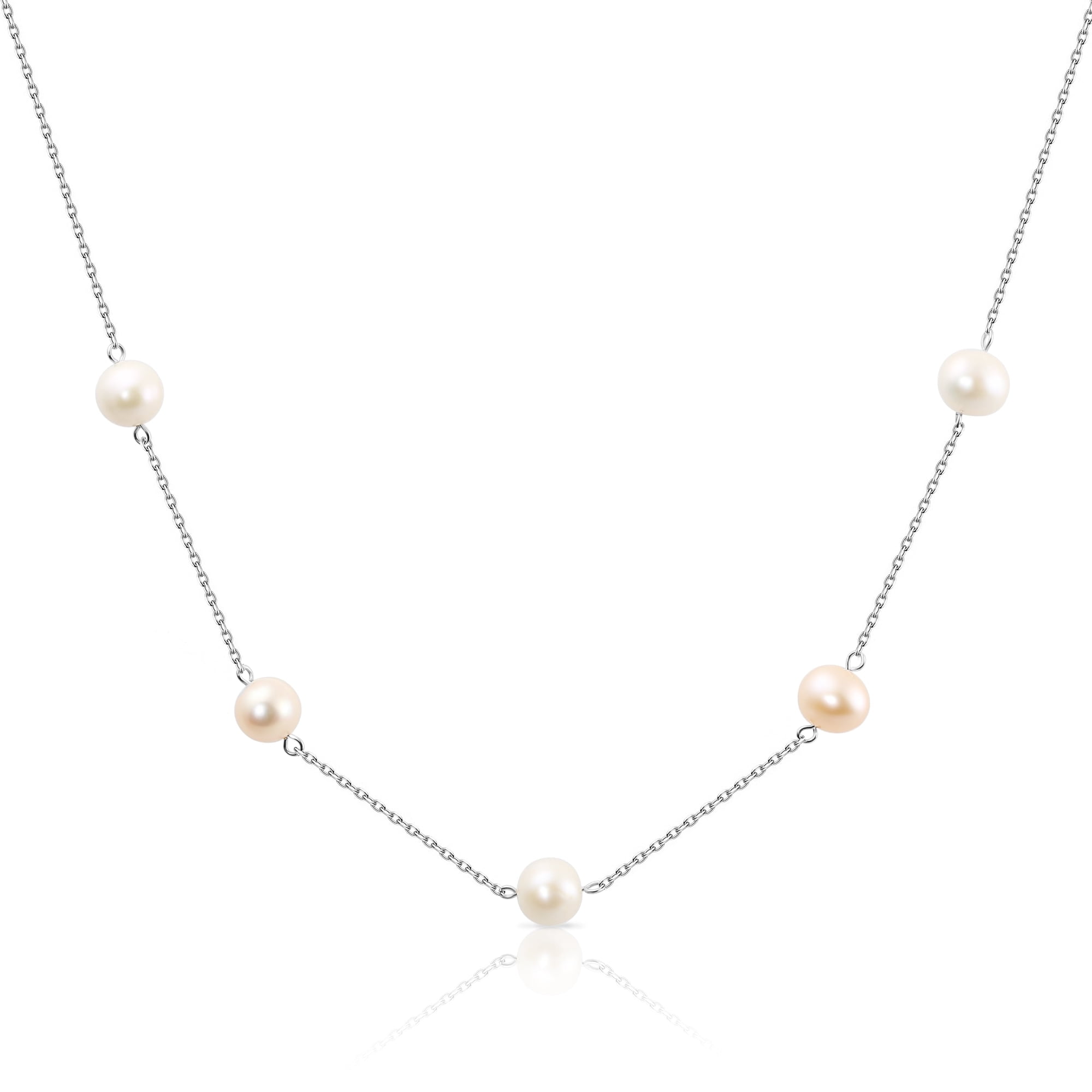 Tilo Jewelry 925 Sterling Silver Freshwater Pink and White Pearl Necklace | 18 Inch | Women & Unisex