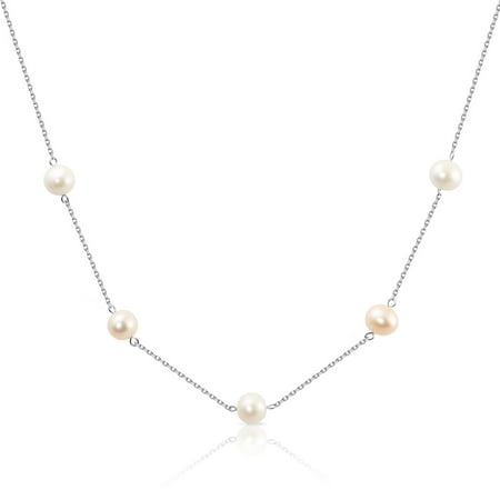 Tilo Jewelry 925 Sterling Silver Freshwater Pink and White Pearl Necklace | 18 Inch | Women & Unisex