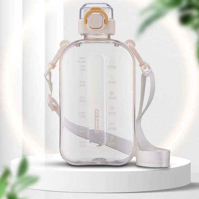 Botella de agua de 750 ML, taza portátil transparente a prueba de fugas, vasos de verano (blanco)