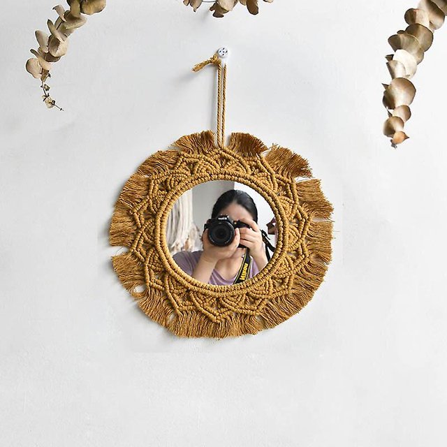 Tapiz de macramé hecho a mano con espejo tapiz, espejo colgante de pared, espejo bohemio
