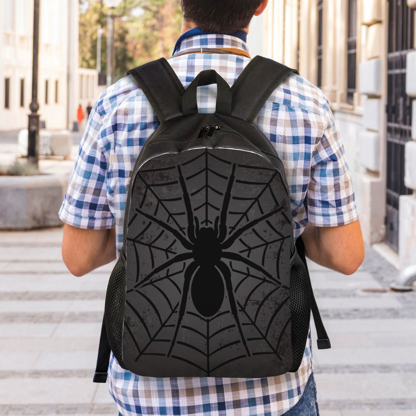 Xecao Black Spider On Web 1 Print School Backpack with Laptop Compartment Small Travel Laptop Backpack for Women Men Waterproof College Backpack Simple School Bag