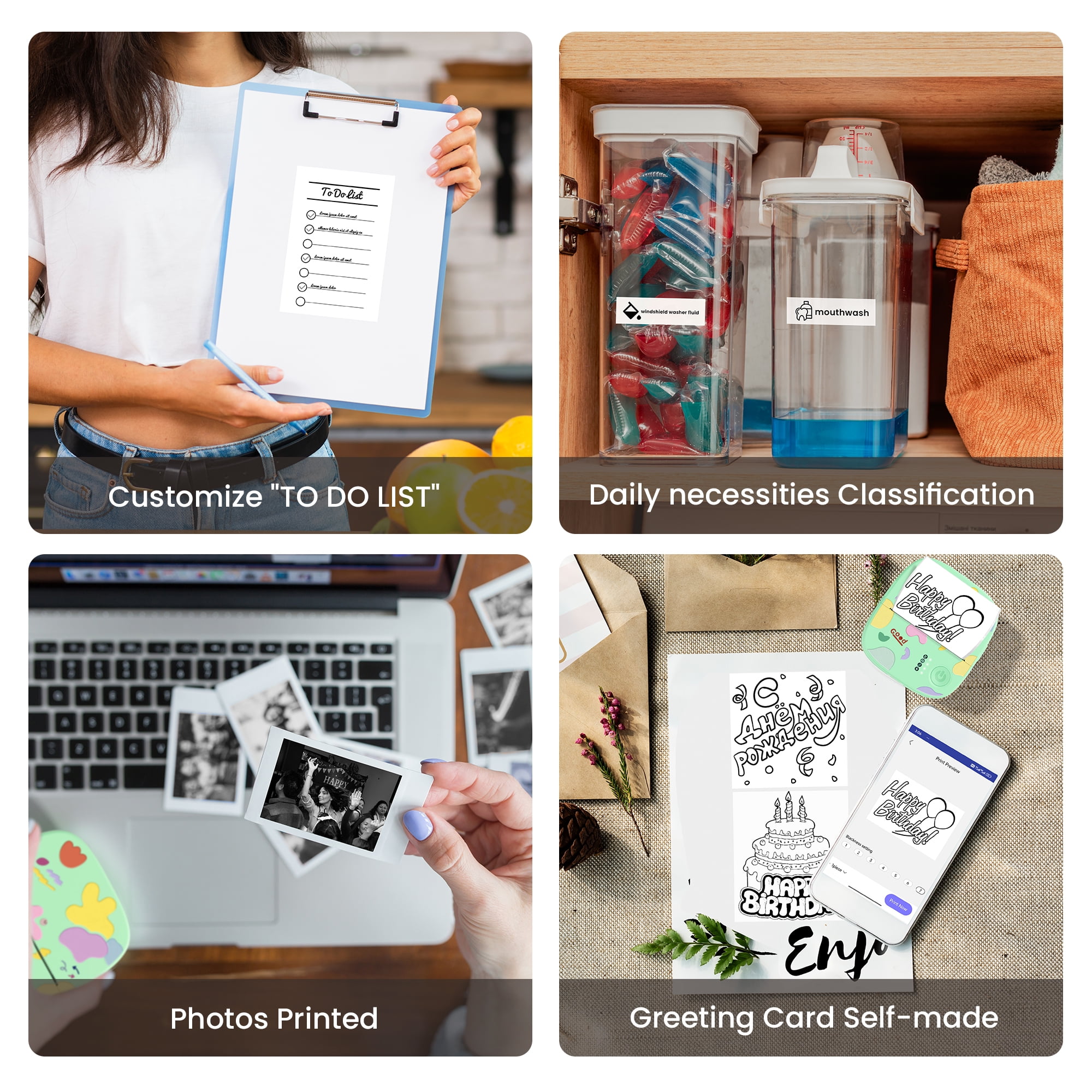 Mini Portable Sticker Printer XenGro, Mini Thermal Printer with 4 Rolls Paper, Bluetooth Inkless Printpods, Pocket Label Maker Suitable for Creative Kids DIY, Diaries, Photos, Study Notes