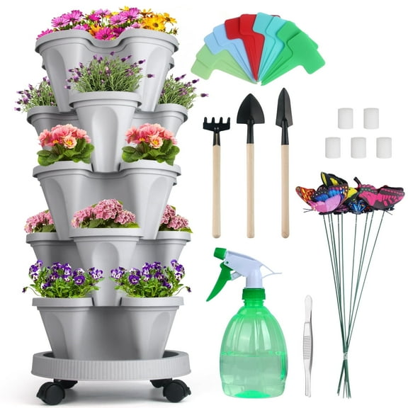 Gamexcel Gray PVC Planter Boxes with Accessories for Gardening