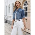 thumbnail image 4 of DARING DIVA Women's Rolled Sleeve Button Down Crop Jean Jacket XS Blue, 4 of 6