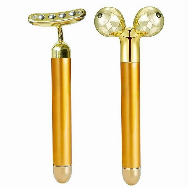 Rodillo eléctrico de masaje facial, rodillo dorado 3D, rodillo facial eléctrico y kit de masajeador de rodillo facial en forma de T, rodillo de masaje eléctrico para aliviar la hinchazón (dorado) Rojo Verde