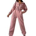 thumbnail image 2 of Women Fleece Jumpsuits Outfits Hooded Sweatshirt Set High Waist Ladies Jumpsuit Pink S, 2 of 7
