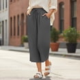 thumbnail image 6 of Lutiedan Cotton Linen Capri Pants for Women Straight Wide Leg Drawstring Elastic Waist Casual Pants Loose Soft Sweatpants with Pockets, 6 of 9