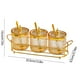 thumbnail image 3 of Set de 3 Tarros Herméticos para Condimentos con Cucharas, Caja de Almacenamiento de Especias de Plástico 350ml Cada Uno, Dorado Verde Transparente, Estante de Metal para Encimera de Cocina, 3 of 6
