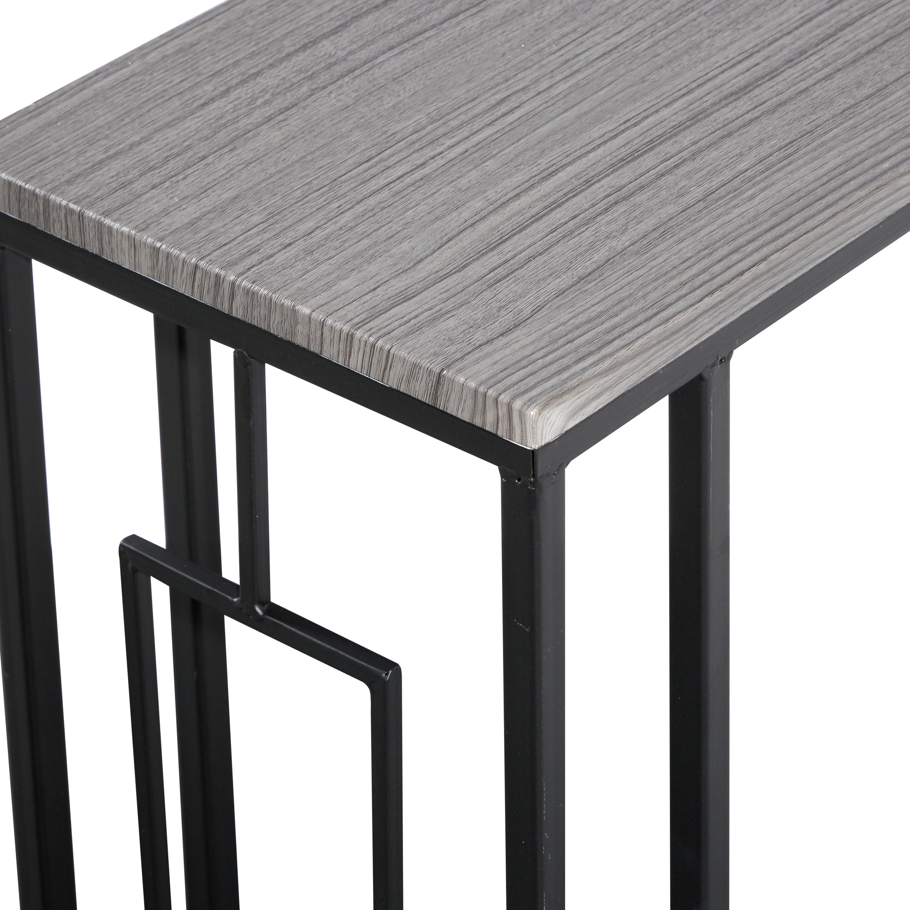 DecMode 19" x 26" Dark Brown Wood C-Shaped Accent Table with Black Metal Base, 1-Piece