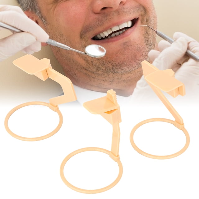 herramienta dental, 3 piezas, sensor de película de rayos xx para uso oral dental, posicionador de película de rayos x, diseñado a medida para la perfección — tres posicionadores plásticos amarillos con anillo circular y soporte articulado en primer plano; accesorios ajustables según especificación para alojar distintas placas de imagen y ayudar a la colocación precisa durante radiografías dentales; a menudo usado también para práctica de posicionamiento por estudiantes.